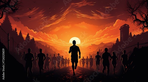 marathon winner finish vector background and group of runners for poster Generative AI