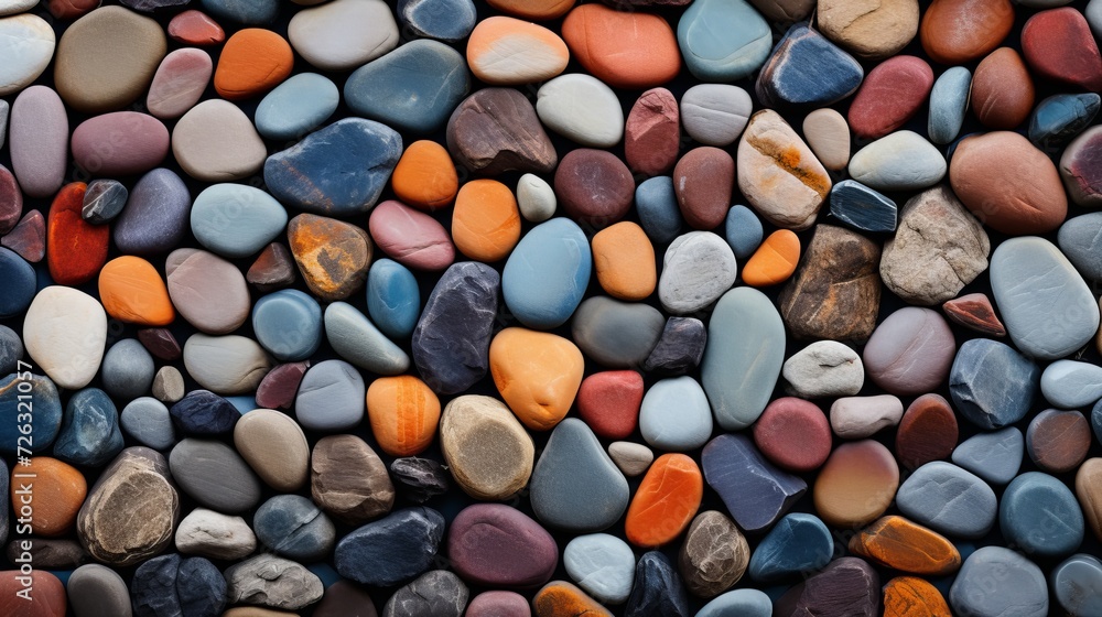 Rugged mosaic of multicolored stones stacked in a sturdy wall Rugged mosaic of multicolored stones stacked in a sturdy wall