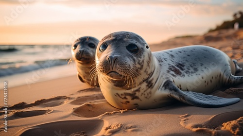 Seals lying down on the beach during daytime