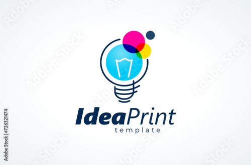 Logo Idea Print СMYK color theme. A lamp with ink in it. Template design vector. White background.