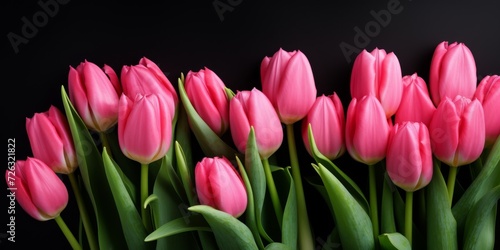 Vibrant Pink Tulips Elegantly Arranged On A White Background, Perfect For Special Occasions. Сoncept Wedding Decorations, Floral Arrangements, Indoor Garden, Spring Wedding, Romantic Atmosphere