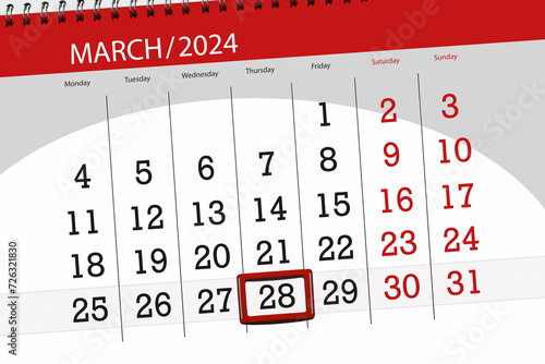 Calendar 2024, deadline, day, month, page, organizer, date, March, thursday, number 28 photo