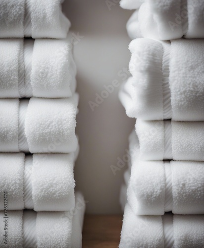folded white hotel towels on top of each other, copy space for text    © abu