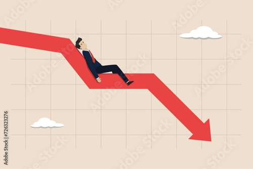 Business failure, failed entrepreneur, work mistake or failed business concept, businessman giving up on a descending graph.