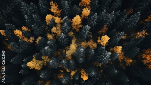 Aerial shot of beautiful autumn forest