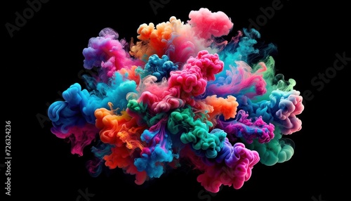 ivid display of colorful smoke against a black background, with dynamic swirls and a blend of bright pinks, blues, greens, and oranges