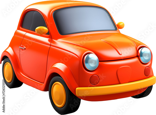 Red cute 3D car on transparent background.