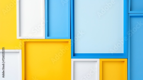 Blue and yellow frames on bicolor background photo