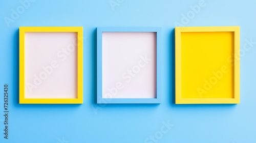 Blue and yellow frames on bicolor background photo