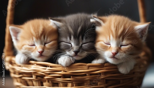 kittens sleeping in a basket, blurry background  © abu