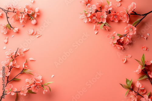 Spring banner with flowers on salmon coloured background with space for a text © Visual Craft