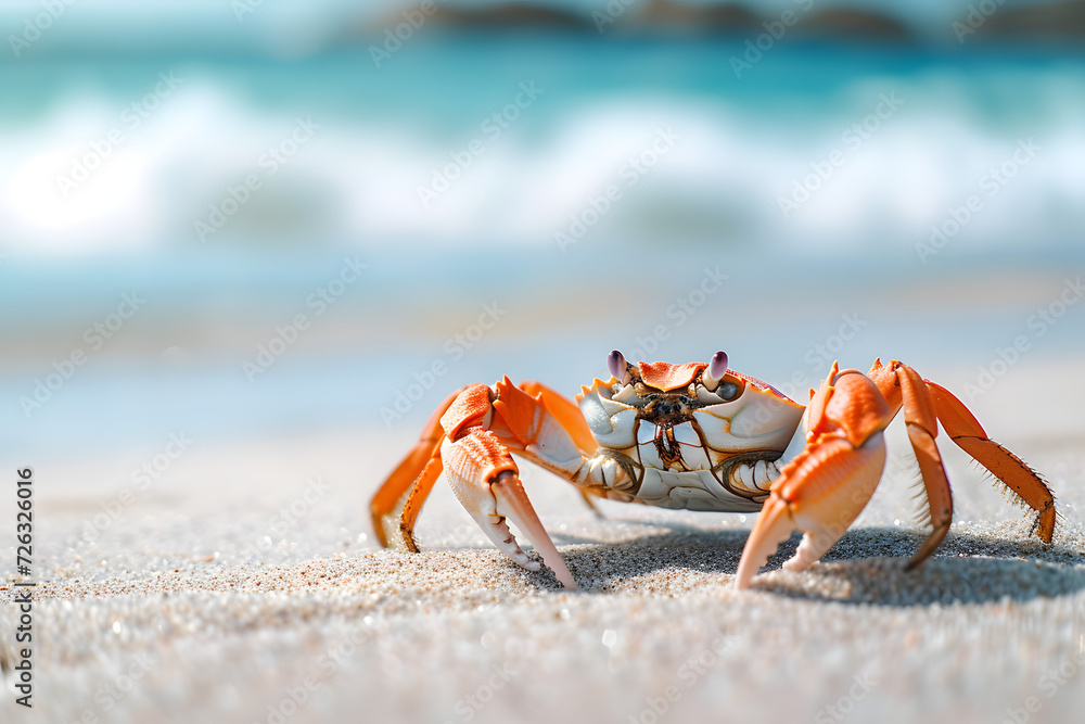 Crab on the sand at beach. Summer holiday background. Crab on the sand at beach. Summer holiday background.