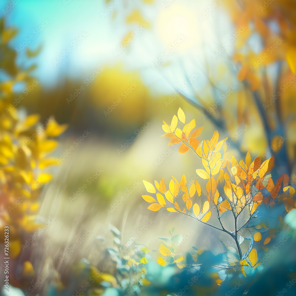 blurred background sunny autumn nature landscape. Generative AI.