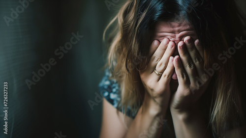 手で顔を覆って悲しそうに泣く女性 photo