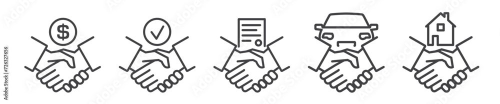 Sales agreement and contract - Thine Line Icon Set on white background Sales agreement and contract - Thine Line Icon Set on white background