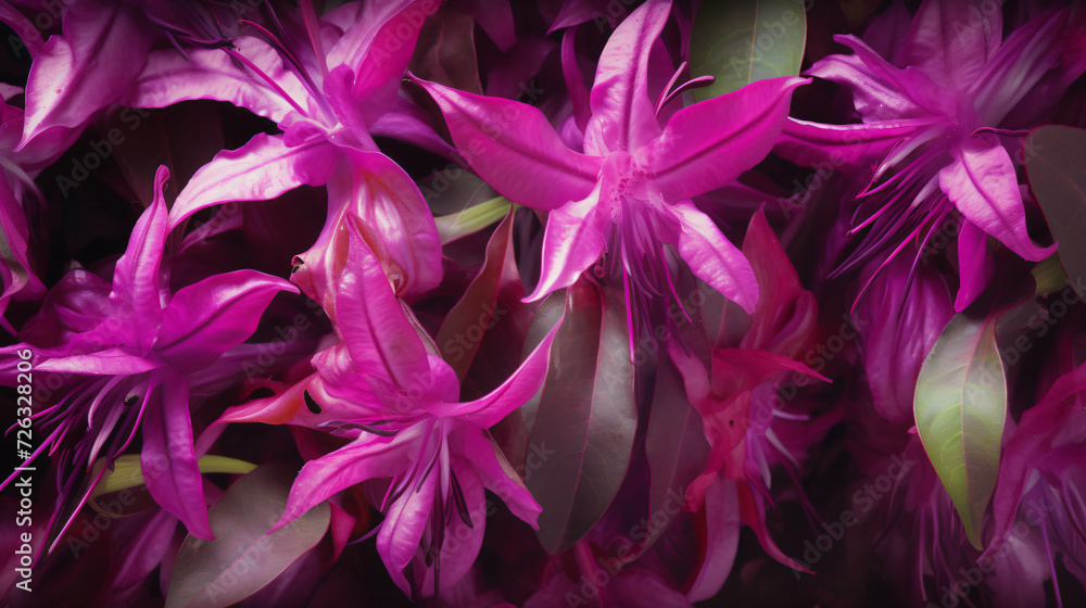 Fuchsia blooms during a soft sunset glow.