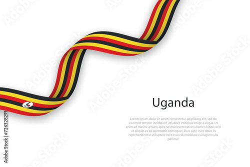 Waving ribbon with flag of Uganda