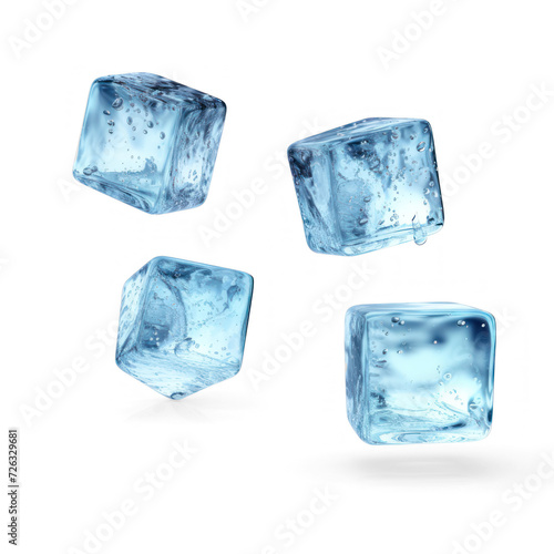 Four flying ice cubes phototrealistic isolated on white background, 8K, HD --style raw --v 5.2 Job ID: cbb71f73-b51d-4b40-9d90-d2844c0f877a