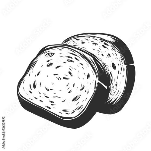 Vector Sliced bread. Slice of a whole wheat bread. Bakery, piece of roasted crouton for sandwich snack. Sketch illustration in engraving vintage style.