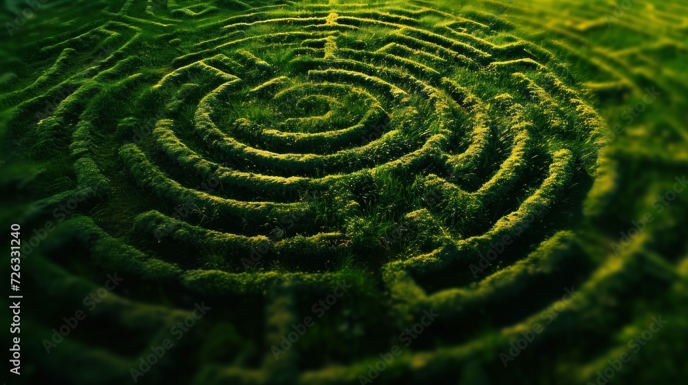 Drone point of view of grass labyrinth on field. Landscape with beautiful textures in the background Drone point of view of grass labyrinth on field. Landscape with beautiful textures in the background