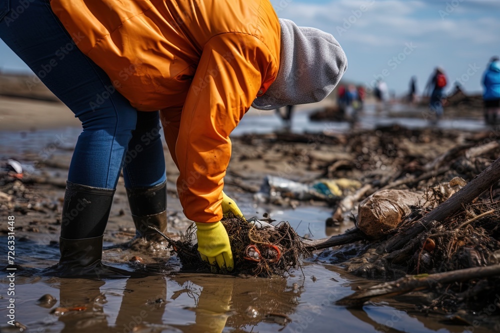 Caring for nature, collecting garbage Caring for nature, collecting garbage