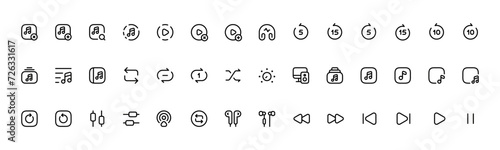 Audio Video Icon. Music and sound icon set. Music sign. Thin line icons set. Flat icon collection set. Simple vector icons.