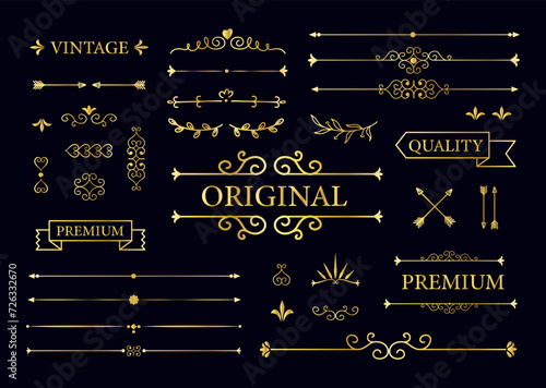 Vintage collection of vector labels, banners, text dividers. Premium