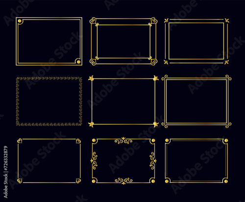 Gold ornaments in the art deco style. arabic vintage decorative gold frame, retro geometric decorative frame and ornate gold corners .