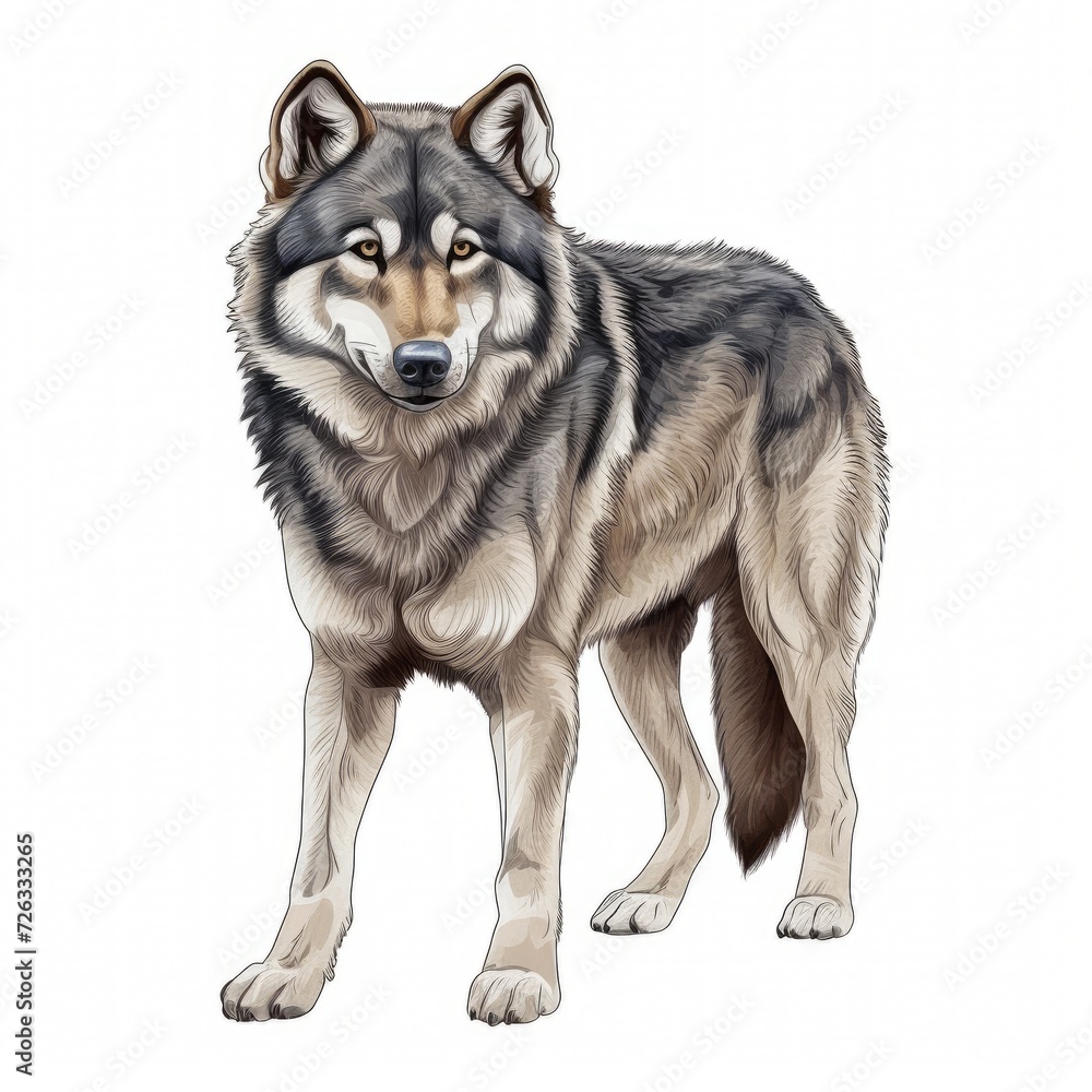 Wolf is standing on white background.