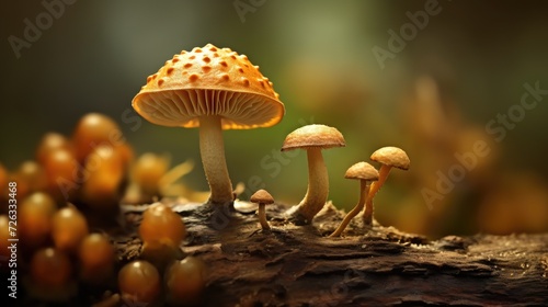 There are several mushrooms growing on tree stump. The mushrooms vary in size and shape, with some being larger than others. They appear to be clustered together.