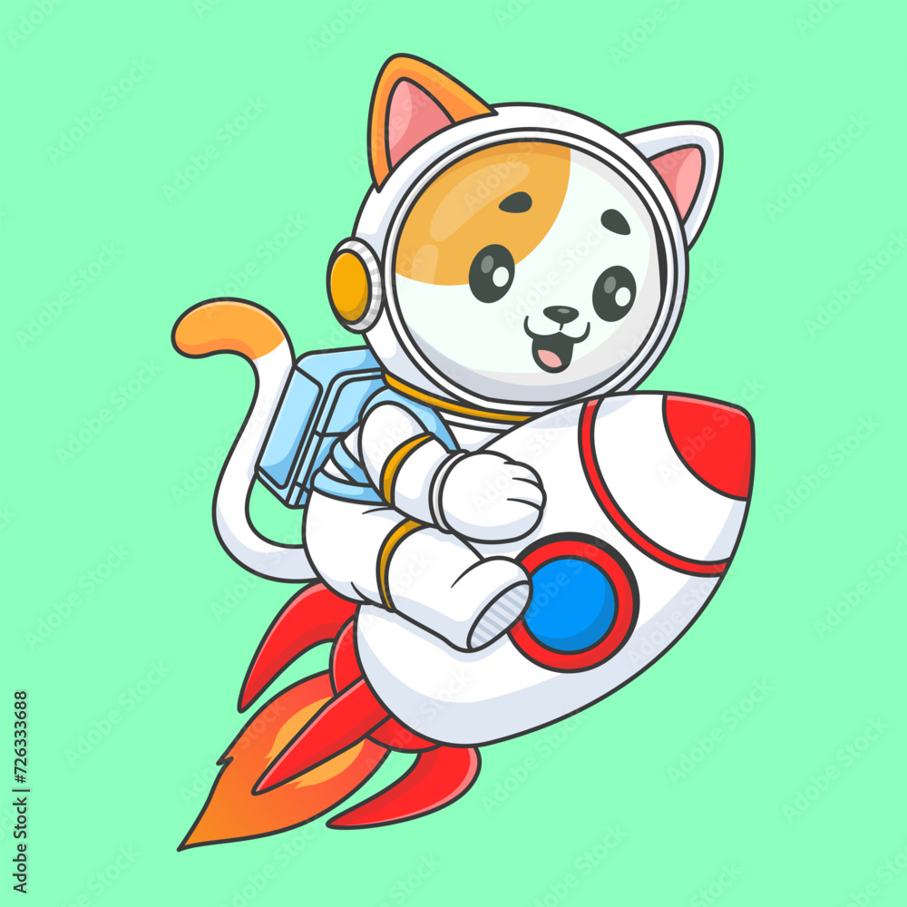 Cute cat astronaut riding rocket in space cartoon vector icon illustration animal science isolated Cute cat astronaut riding rocket in space cartoon vector icon illustration animal science isolated