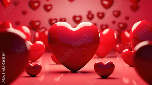 Red heart background, love valentine day. Created with Ai