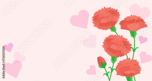 母の日に使える赤いカーネーションとピンクのハートのベクター背景画像