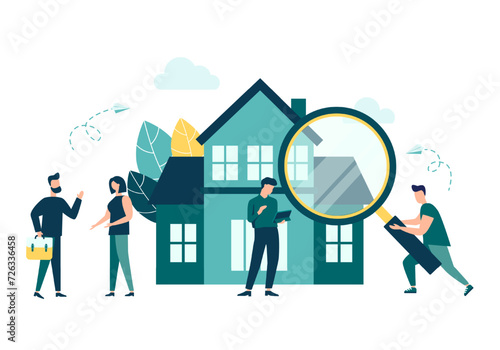 Real estate business concept, choosing and finding a home. Vector illustration isolated white background. flat style .