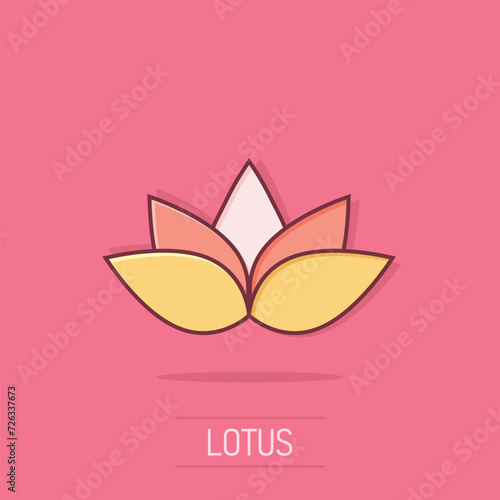 Lotus icon in comic style. Flower leaf cartoon vector illustration on white isolated background. Blossom plant splash effect business concept.