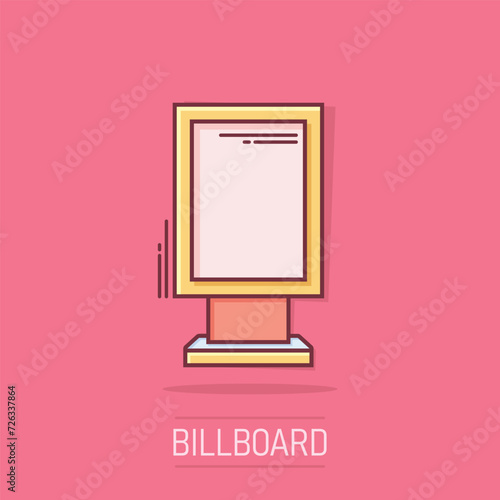 Billboard icon in comic style. Citylight display cartoon vector illustration on white isolated background. Banner placard splash effect business concept.