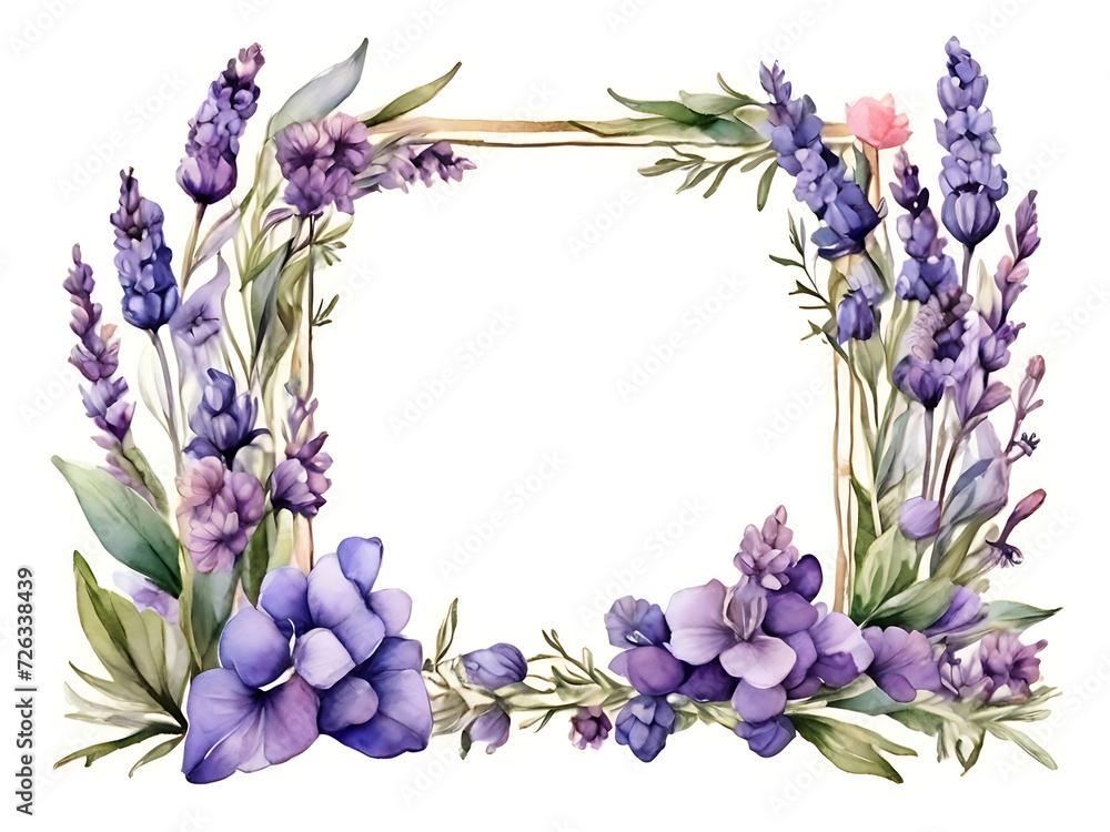 Watercolor lavender flowers frame illustration on white background ,Purple crocus flower wreath ,Lavender watercolor. Beautiful floral bouquets Watercolor lavender flowers frame illustration on white background ,Purple crocus flower wreath ,Lavender watercolor. Beautiful floral bouquets
