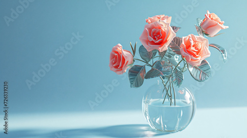 3d render of glass blooming roses