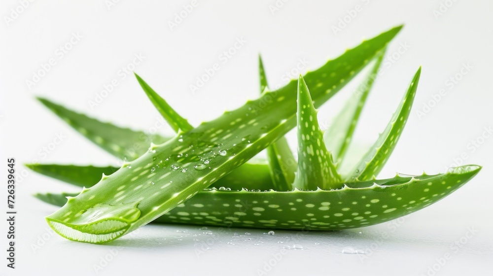 Stack of Aloe vera sliced with gel dripping isolated on white background Stack of Aloe vera sliced with gel dripping isolated on white background