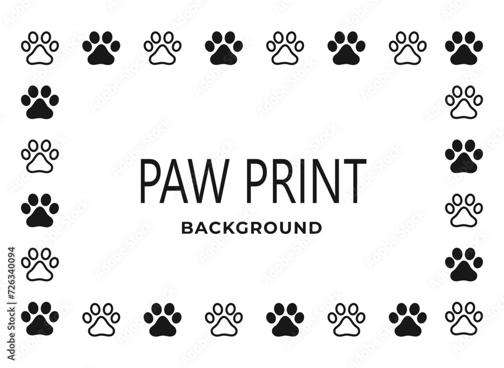 Fototapeta premium Paw print. Frame on a white background. dog or cat.