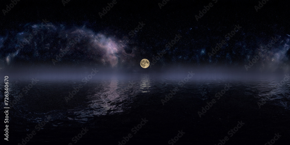 ocean moon and milky way 360° vr equirectangular seascape environment 14k