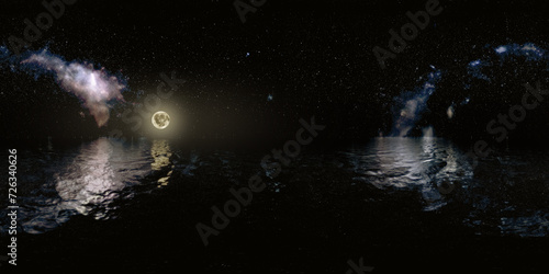 ocean moon and milky way 360° vr equirectangular seascape environment 14k