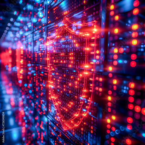 Wallpaper Mural A digital shield icon projected over server racks symbolizes advanced data center security.
 Torontodigital.ca