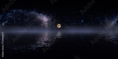 Fototapeta Naklejka Na Ścianę i Meble -  ocean moon and milky way 360° vr equirectangular seascape environment 14k