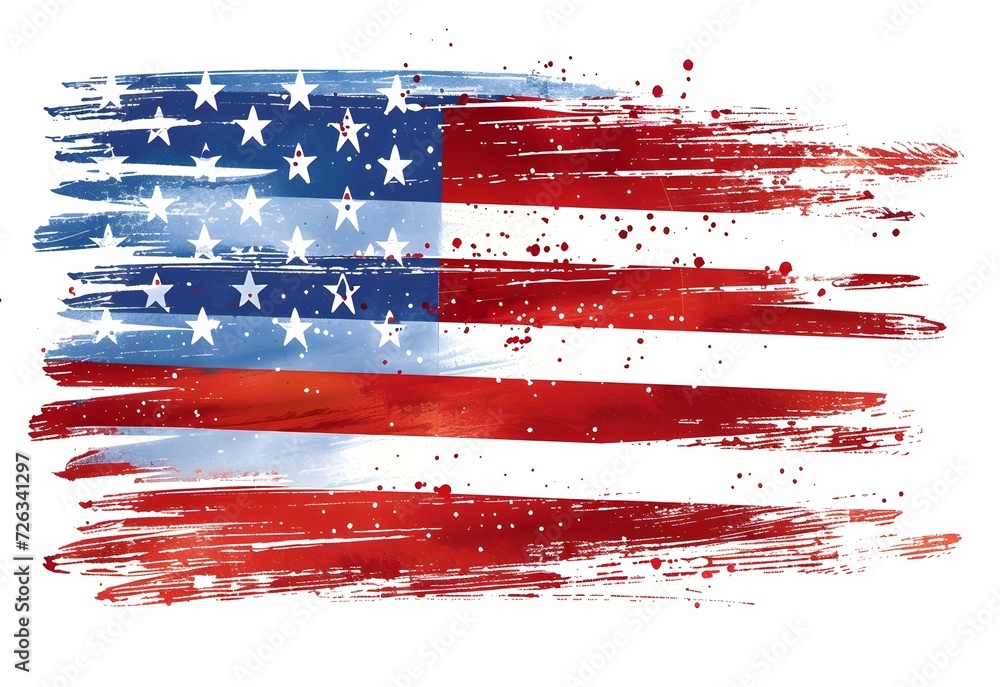 an american flag painted on a white background, in the style of hand-drawn, american an american flag painted on a white background, in the style of hand-drawn, american