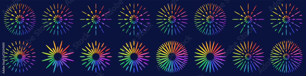 Set of creative fireworks explosion design vectors, ornament fireworks colorful design vector.