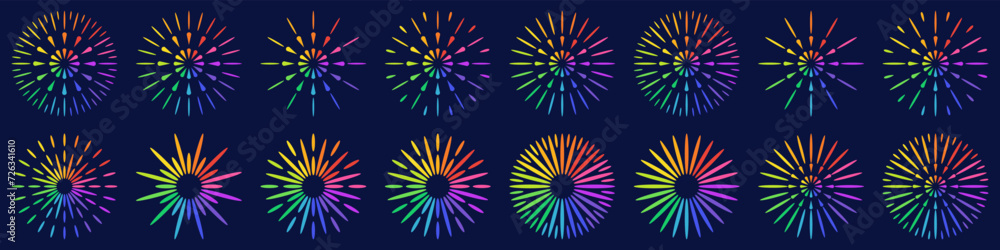 Set of creative fireworks explosion design vectors, ornament fireworks colorful design vector. Set of creative fireworks explosion design vectors, ornament fireworks colorful design vector.