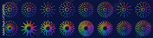 Set of creative fireworks explosion design vectors, ornament fireworks colorful design vector.