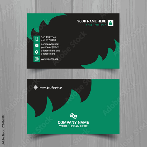 Horizontal Green and deep grey color business card vector template, simple clean layout design template