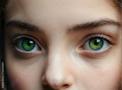 Closeup detailed of staring green eyes of young woman from Generative AI